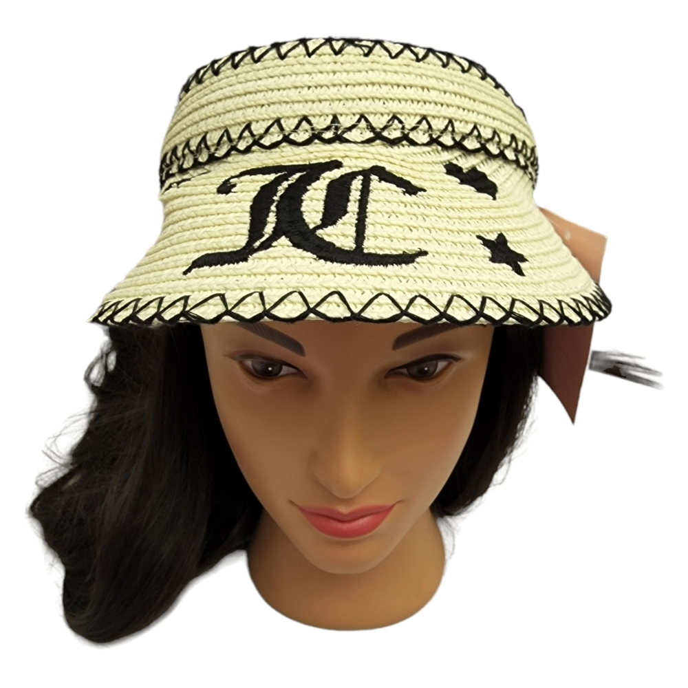JUICY COUTURE Straw Sun Visor Embroidered Logo Y2K Tennis Beach Vacation Hat - Picture 6 of 10